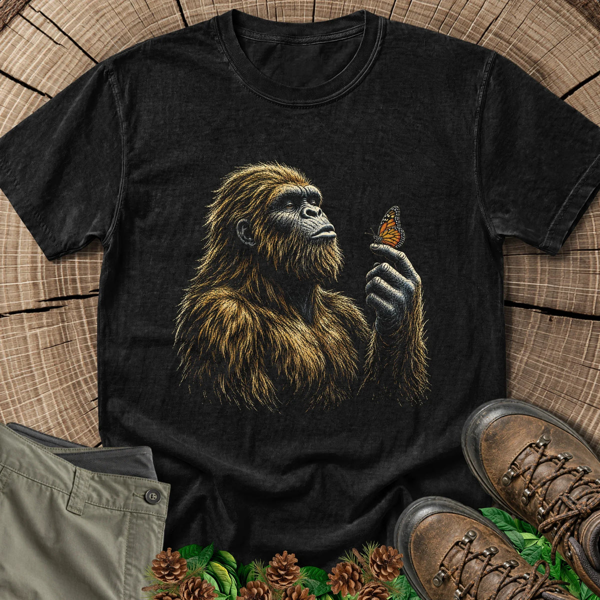 Bigfoot and Butterfly T-Shirt in Black