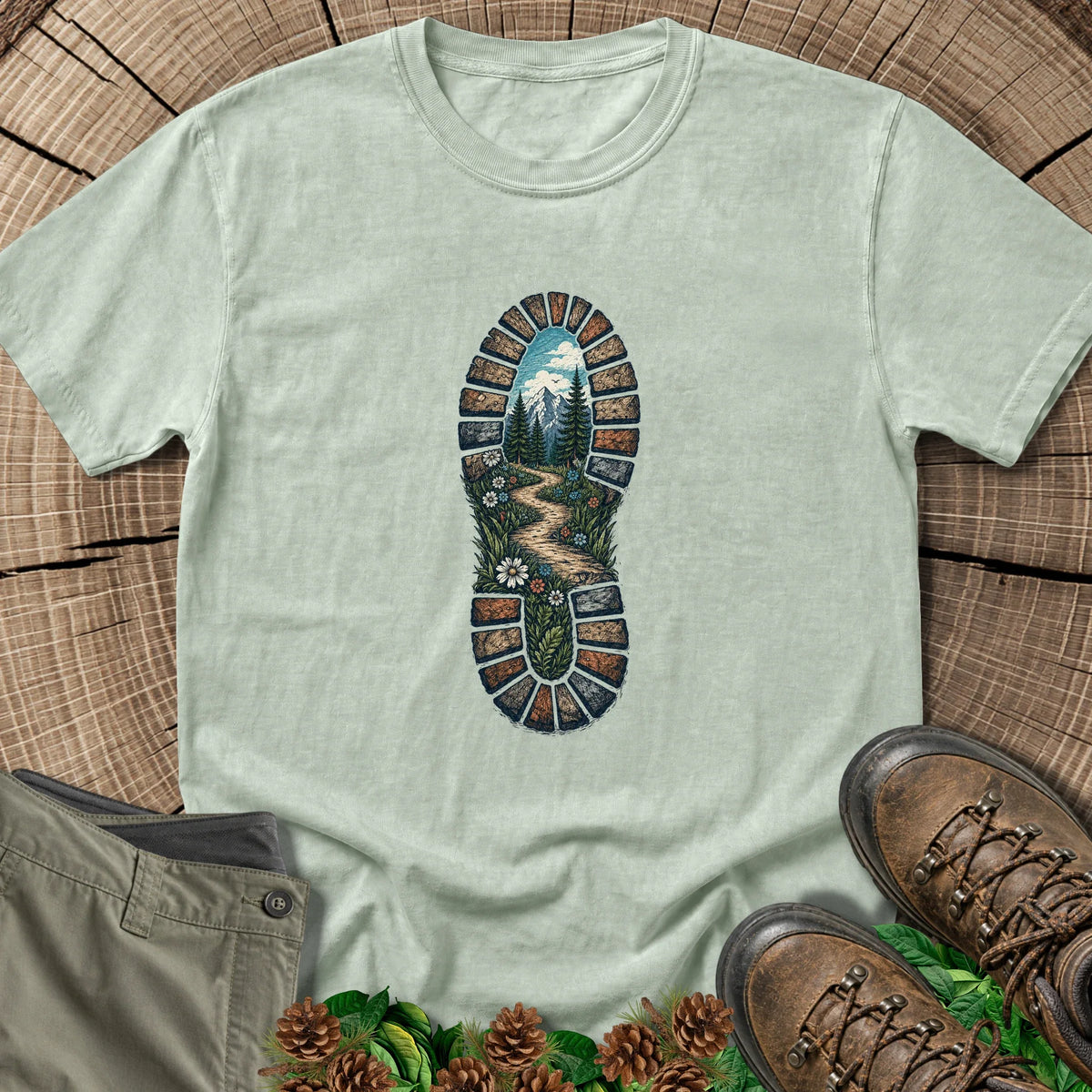 Foot Print Trail Scene T-Shirt in Bay