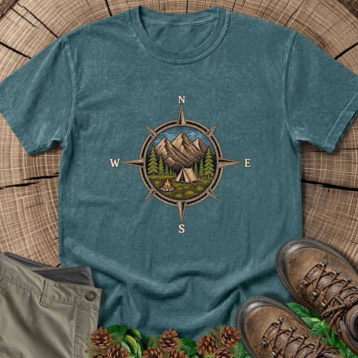 Compass Rose T-Shirt in Blue Spruce