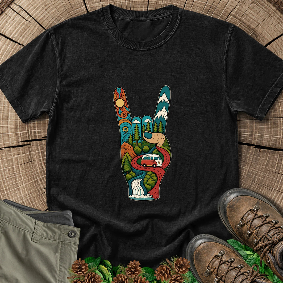 "Rock On" Road Trip T-Shirt in Black