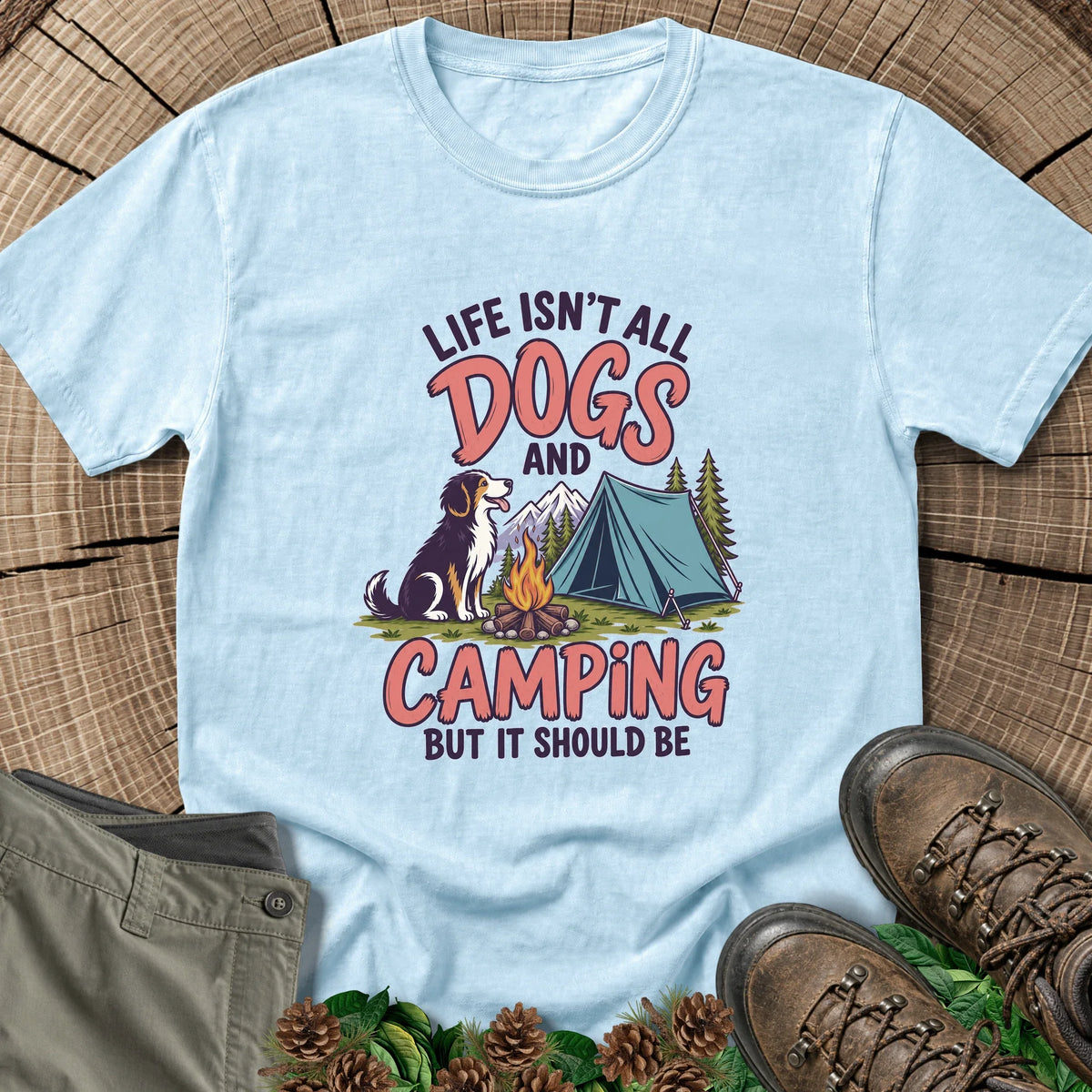 Dogs and Camping T-Shirt in Chambray