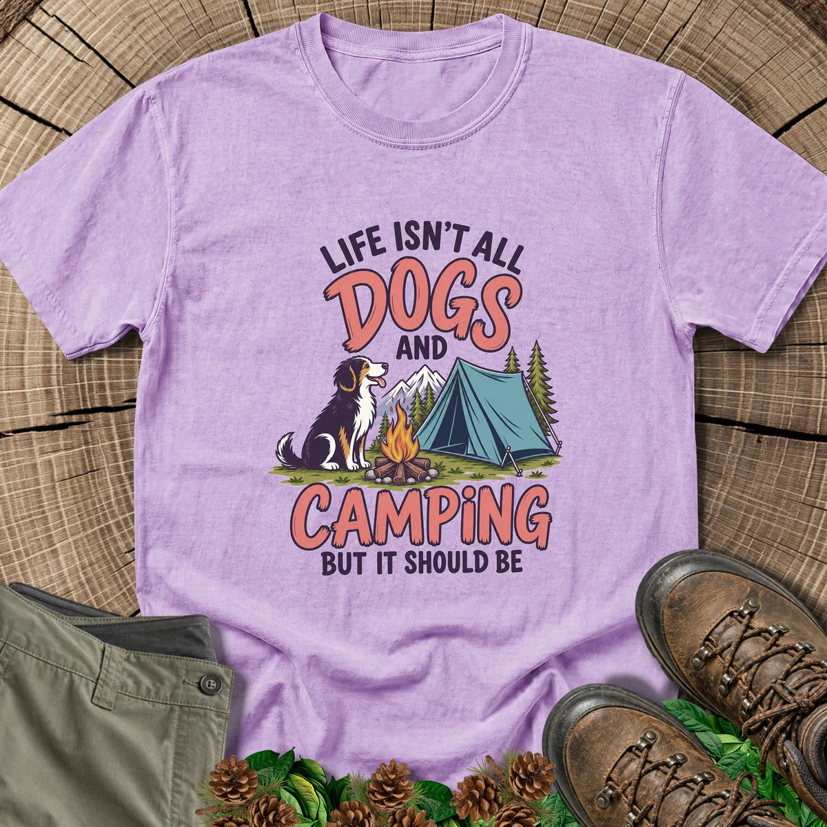 Dogs and Camping T-Shirt in Orchid