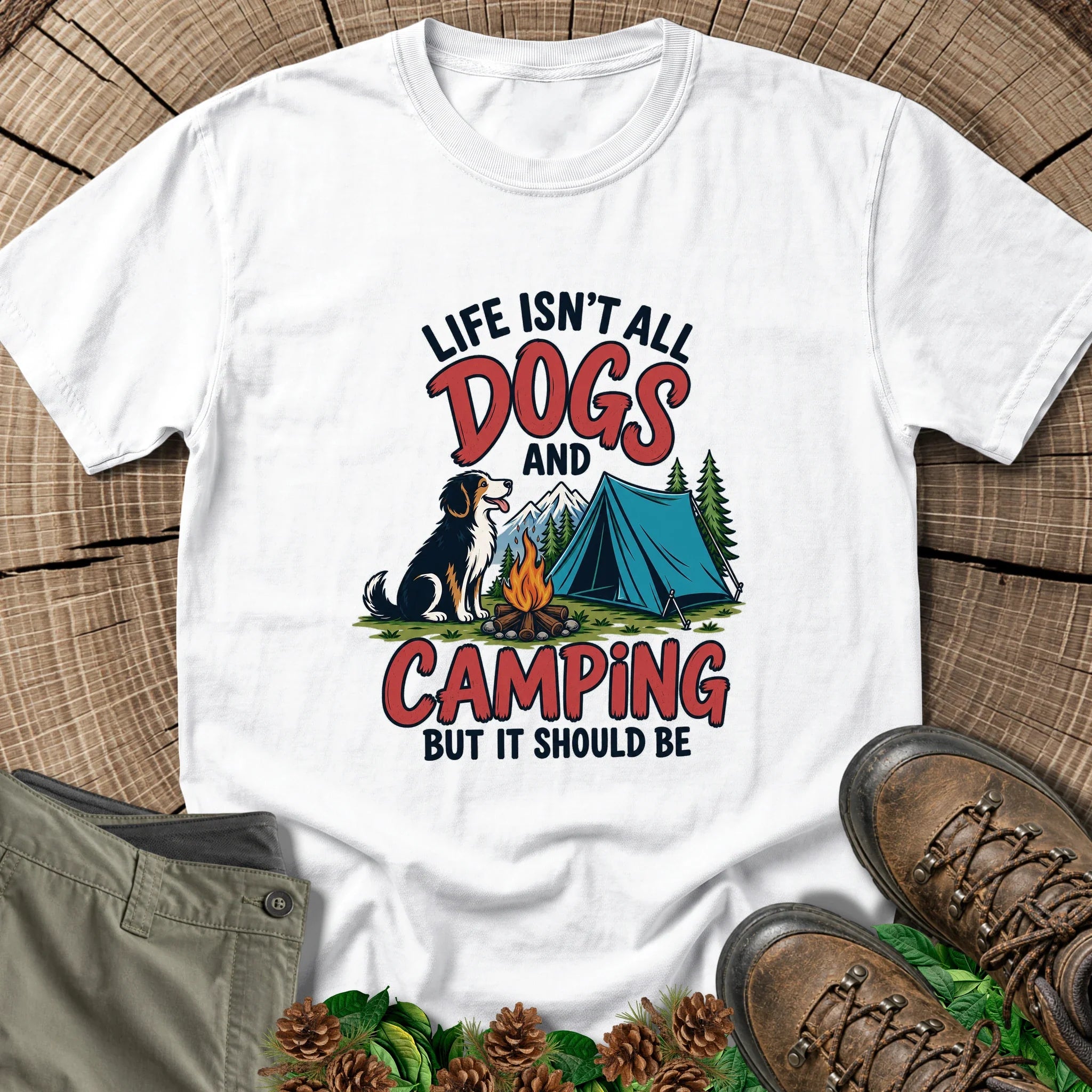 Dogs and Camping T-Shirt in White
