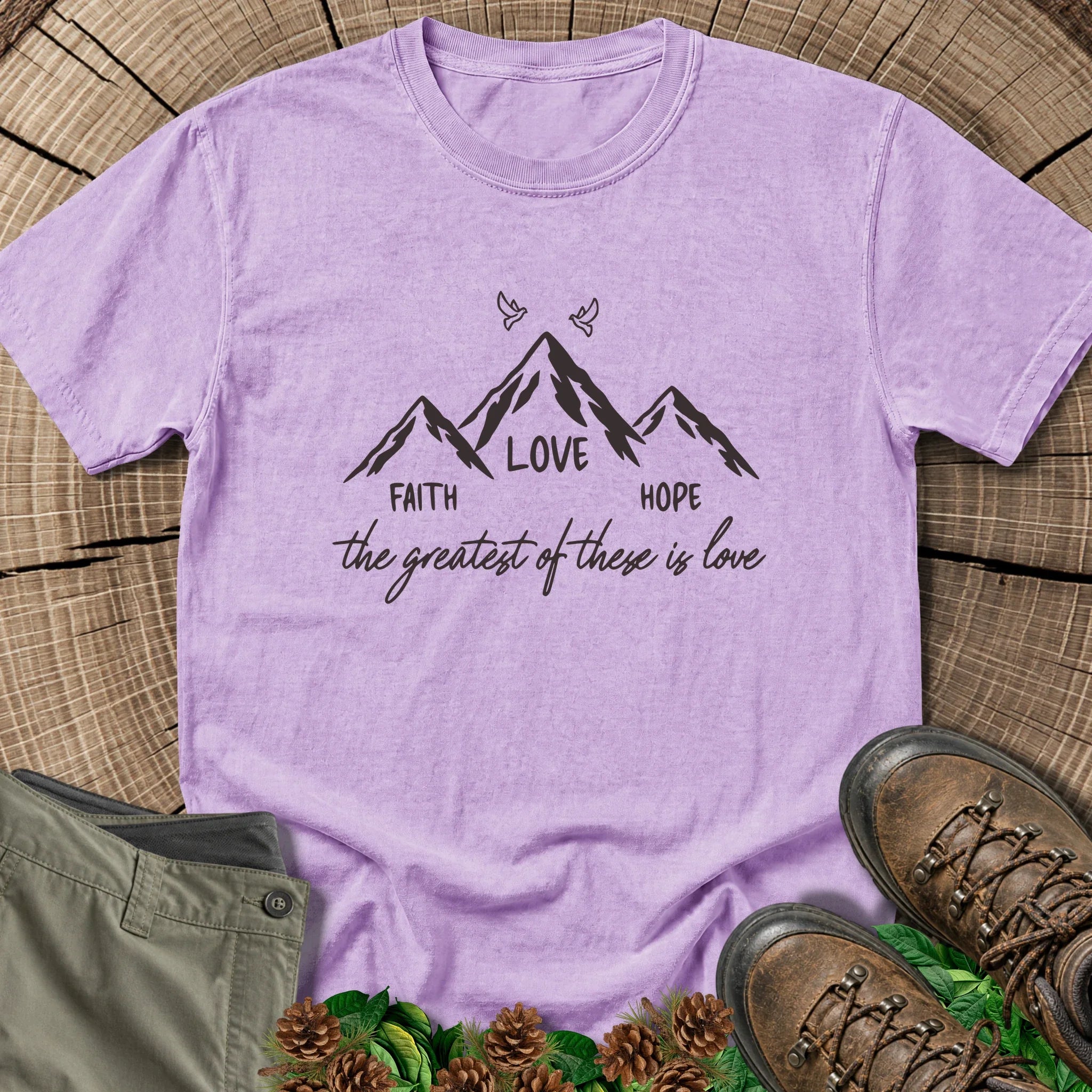 Faith Hope and Love T-Shirt in Orchid