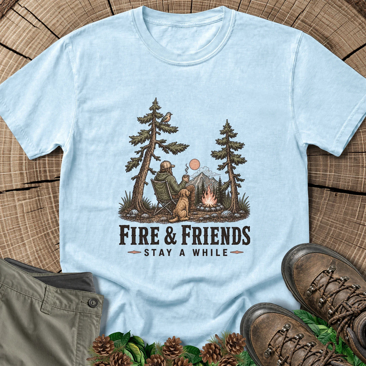 Fire and Friends T-Shirt in Chambray