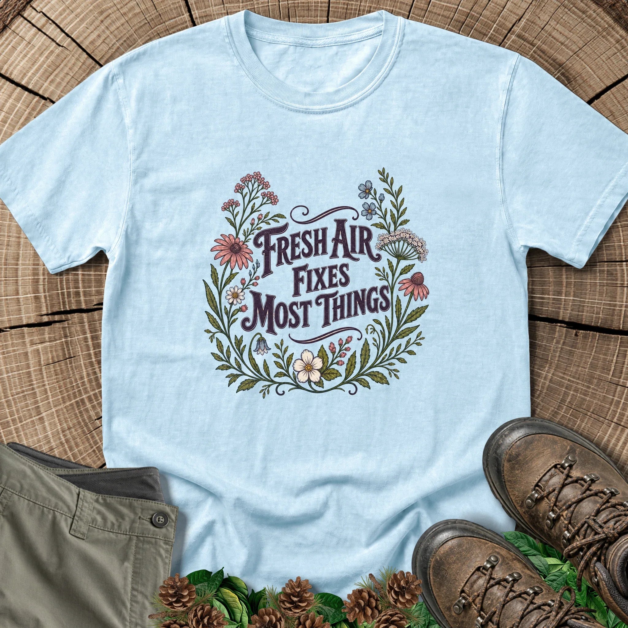 Fresh Air Fixes Most Things T-Shirt in Chambray