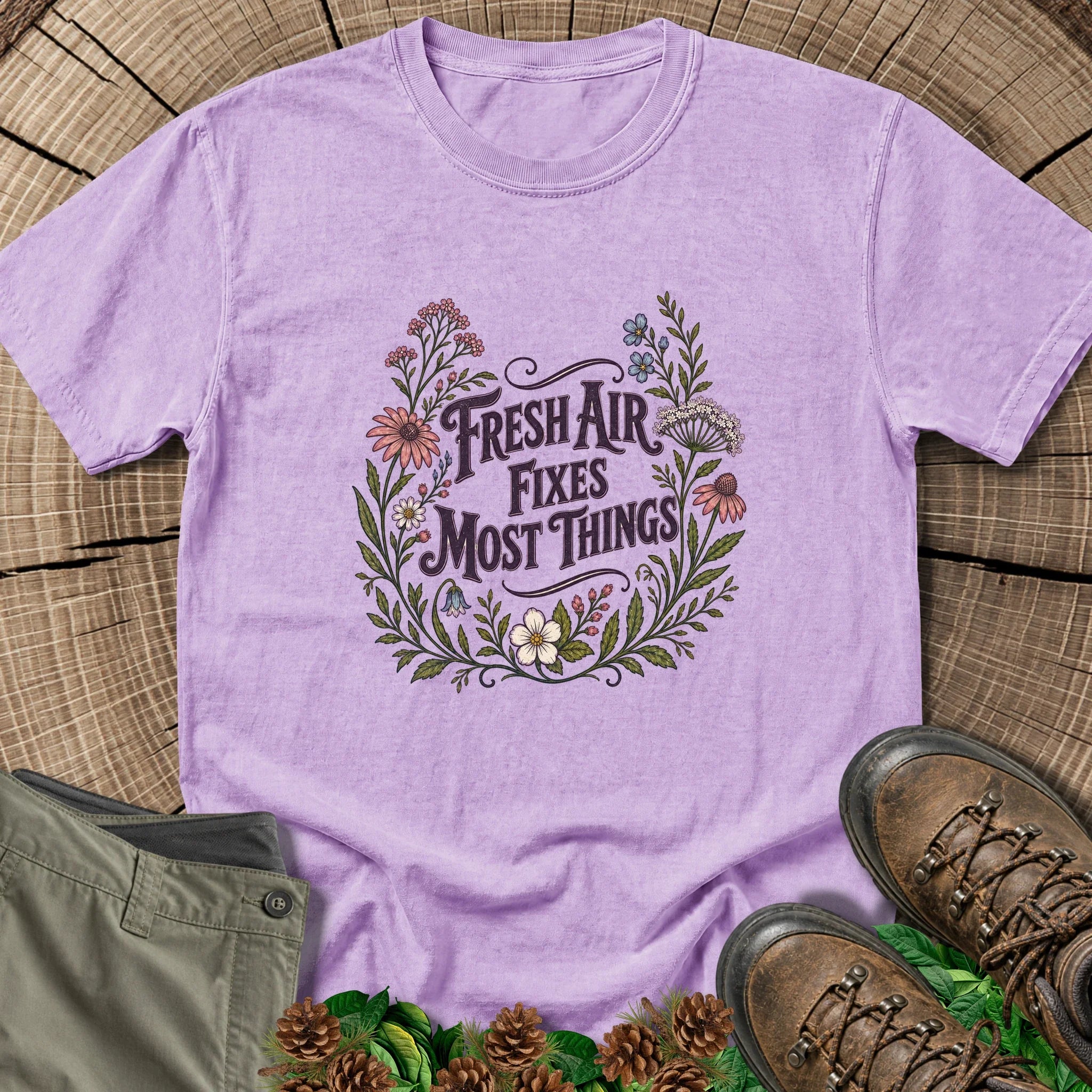 Fresh Air Fixes Most Things T-Shirt in Orchid