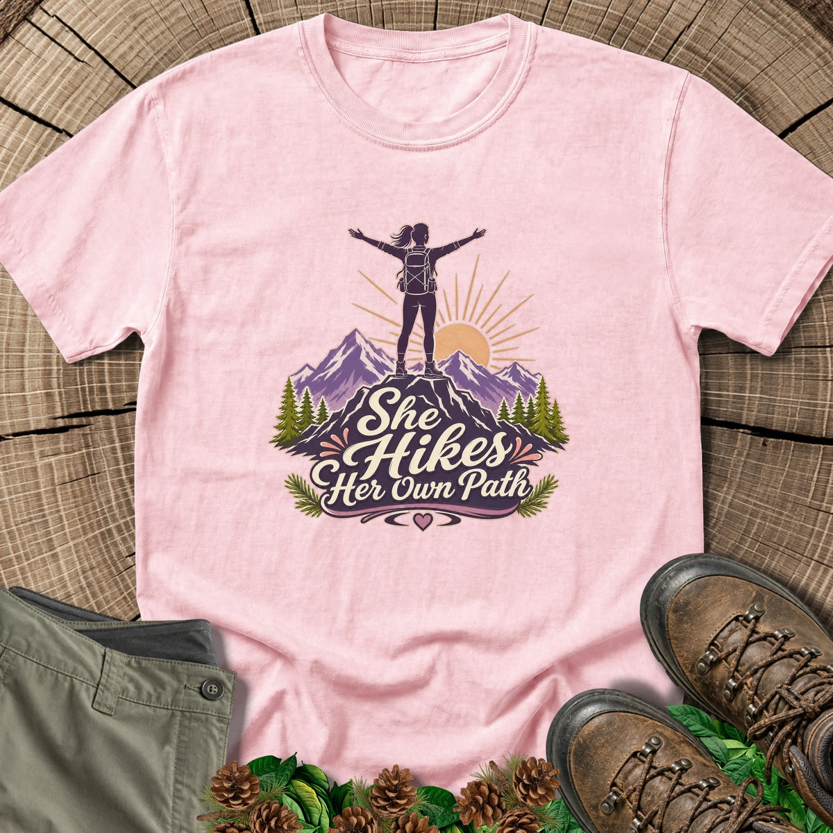Hikes Her Own Path T-Shirt in Blossom