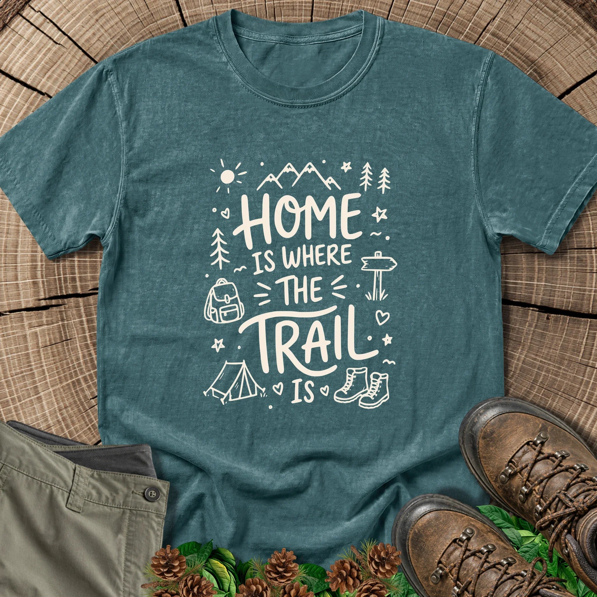 Home Is the Trail T-Shirt in Blue Spruce