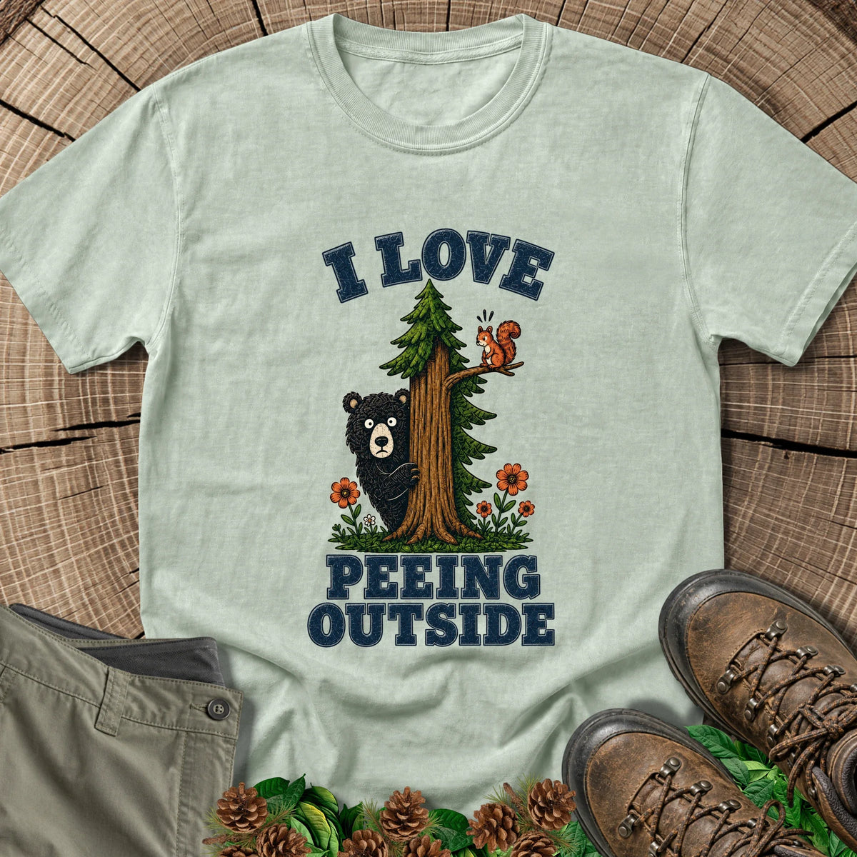 Peeing Outside Bear T-Shirt in Bay