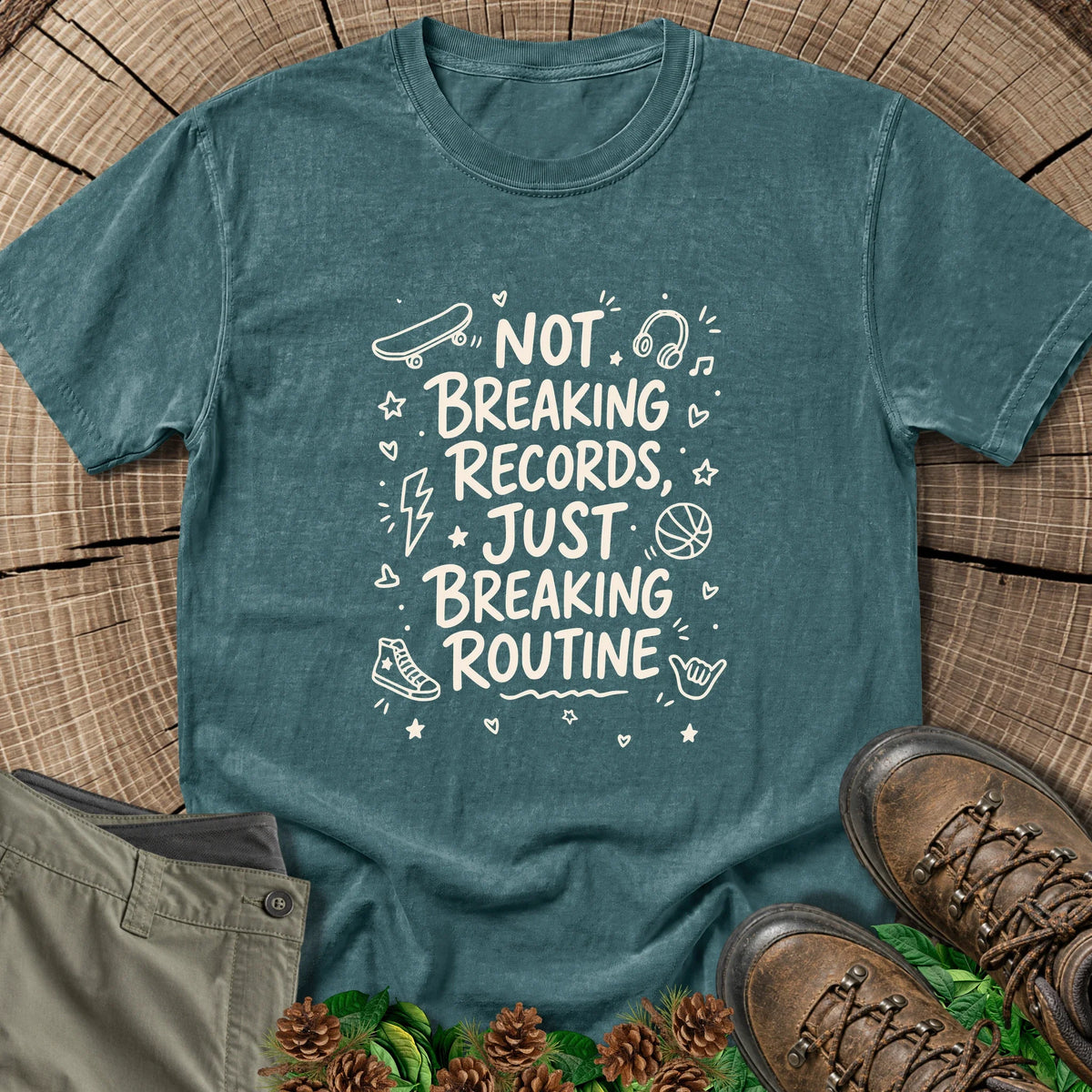 Just Breaking Routine T-Shirt in Blue Spruce