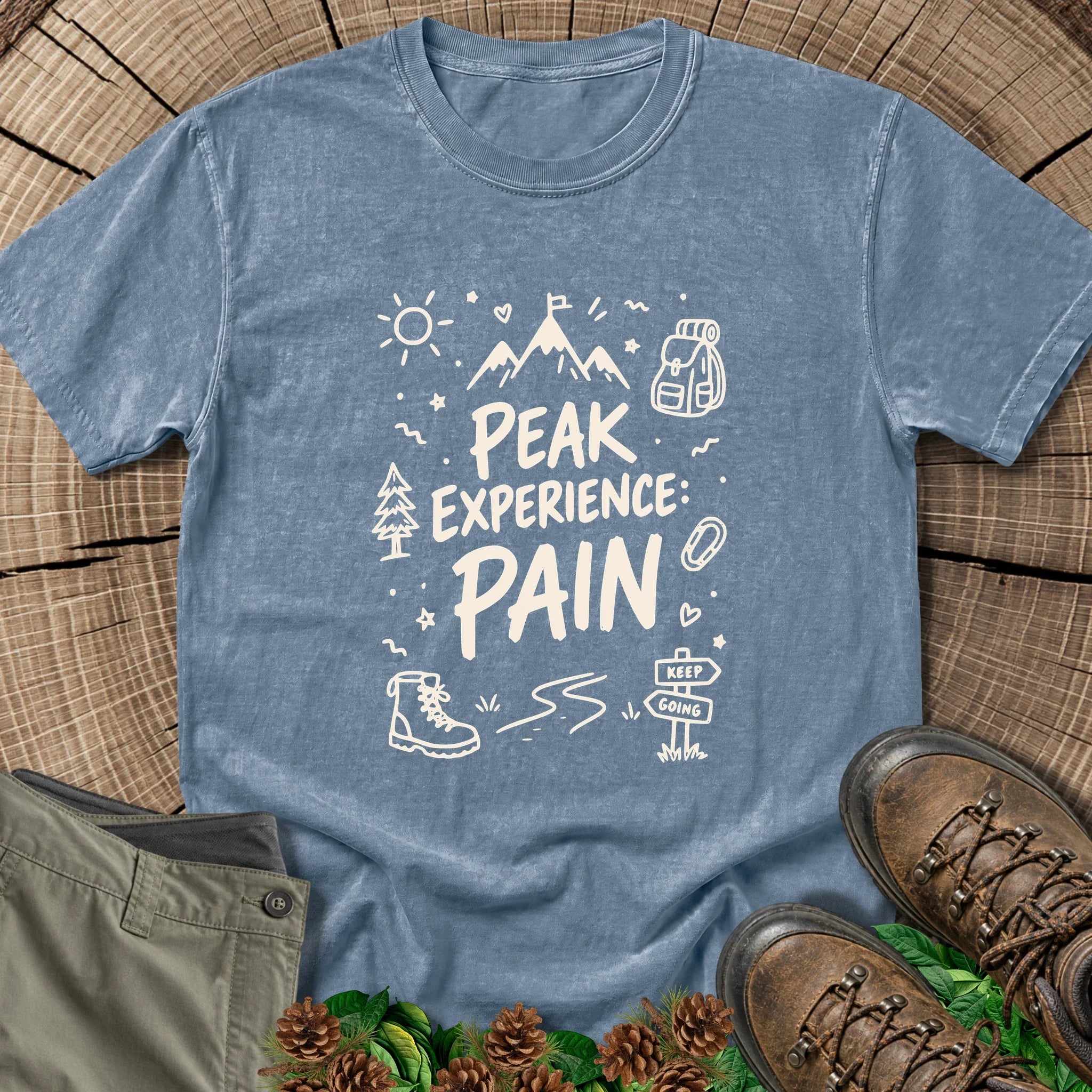 Peak Experience Pain T-Shirt in Blue Jean
