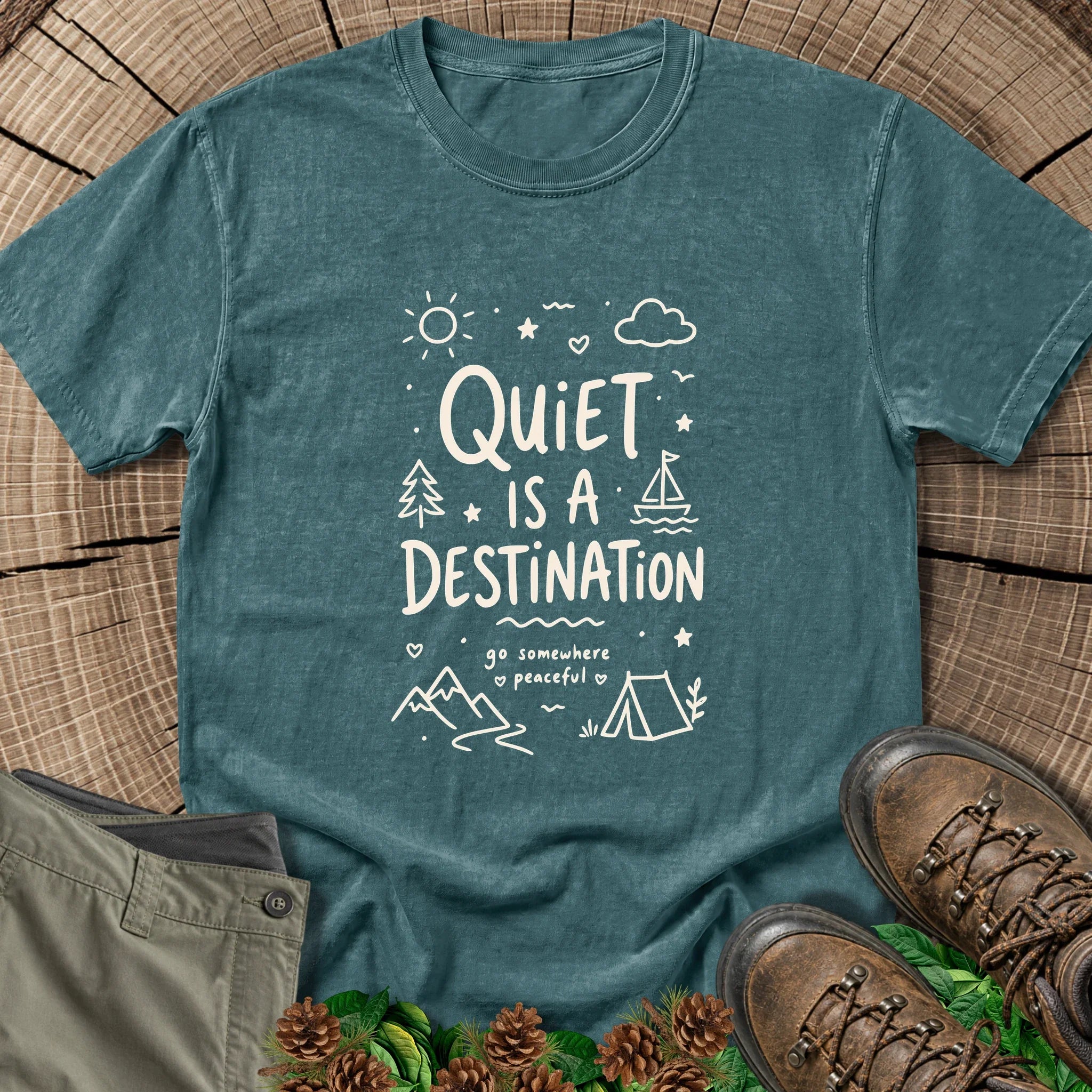 Quiet Is a Destination T-Shirt in Blue Spruce