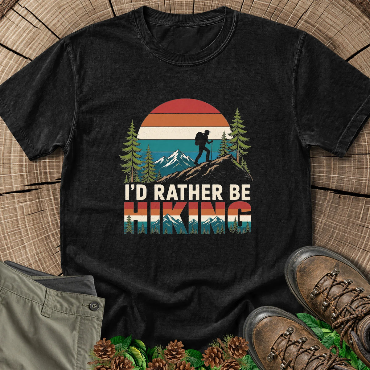 I'd Rather Be Hiking T-Shirt in Black