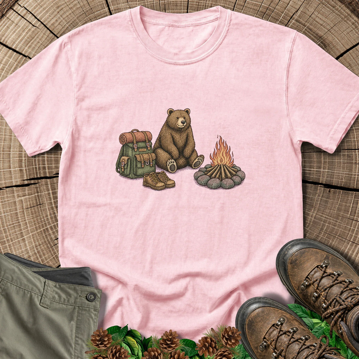 Bear by the Campfire T-Shirt in Blossom