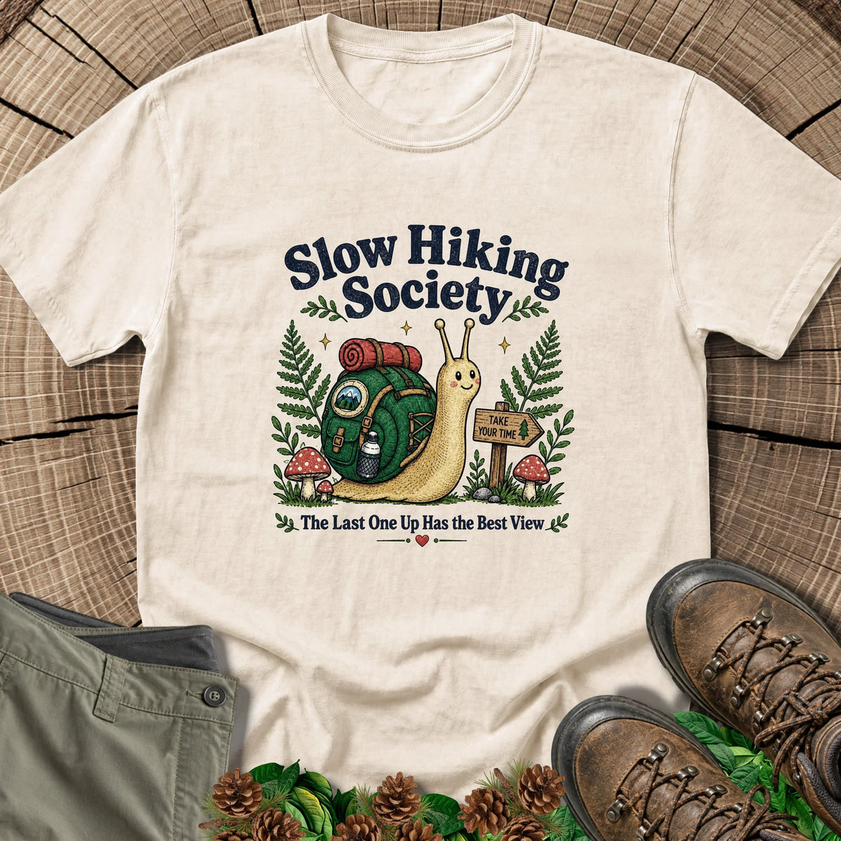 Slow Hiking Society T-Shirt in Ivory
