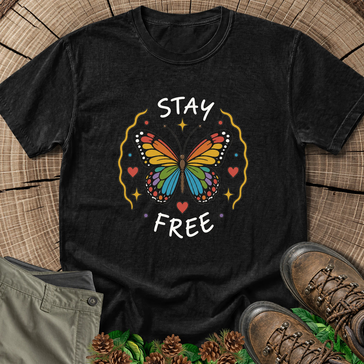 Stay Free Butterfly T-Shirt in Black