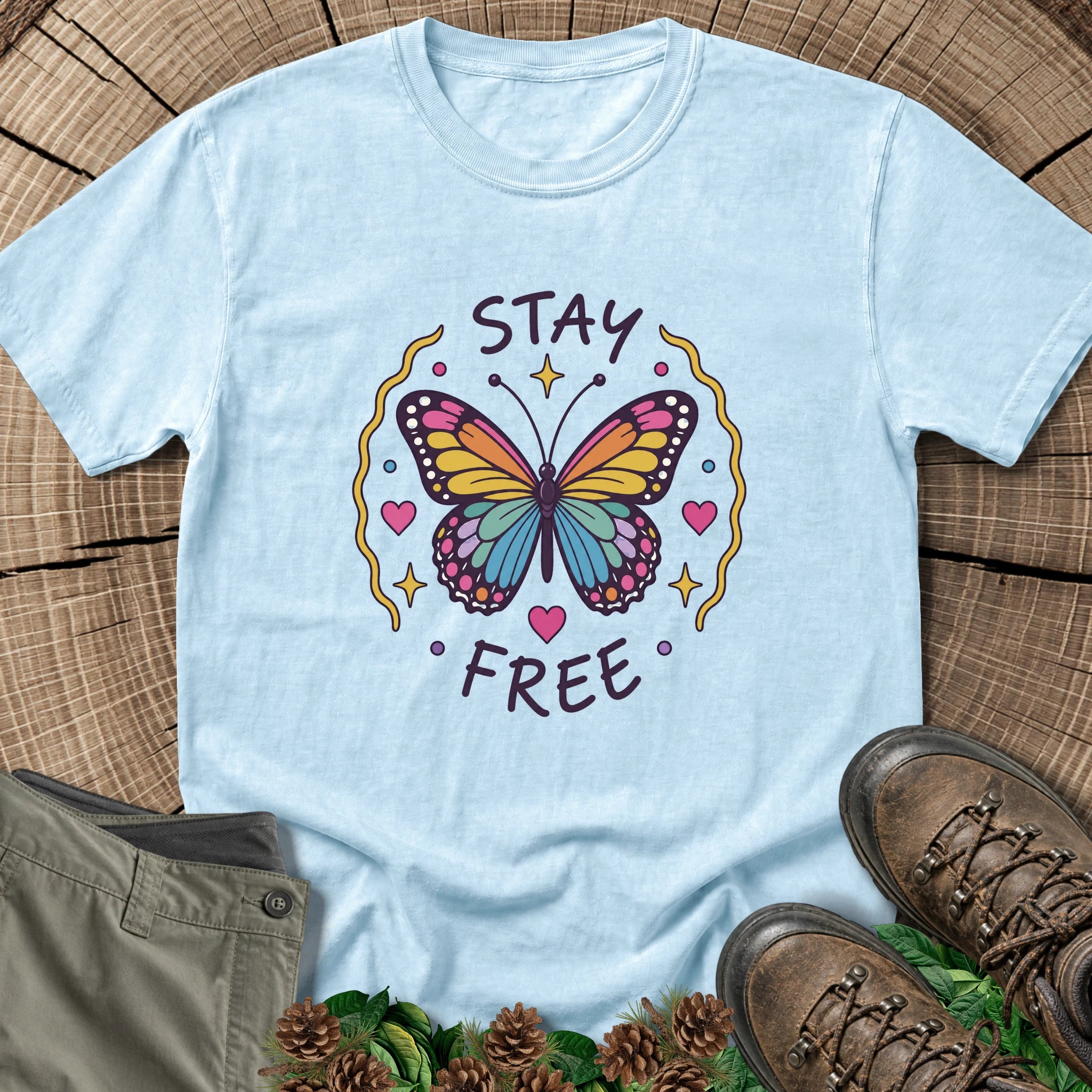 Stay Free Butterfly T-Shirt in Chambray