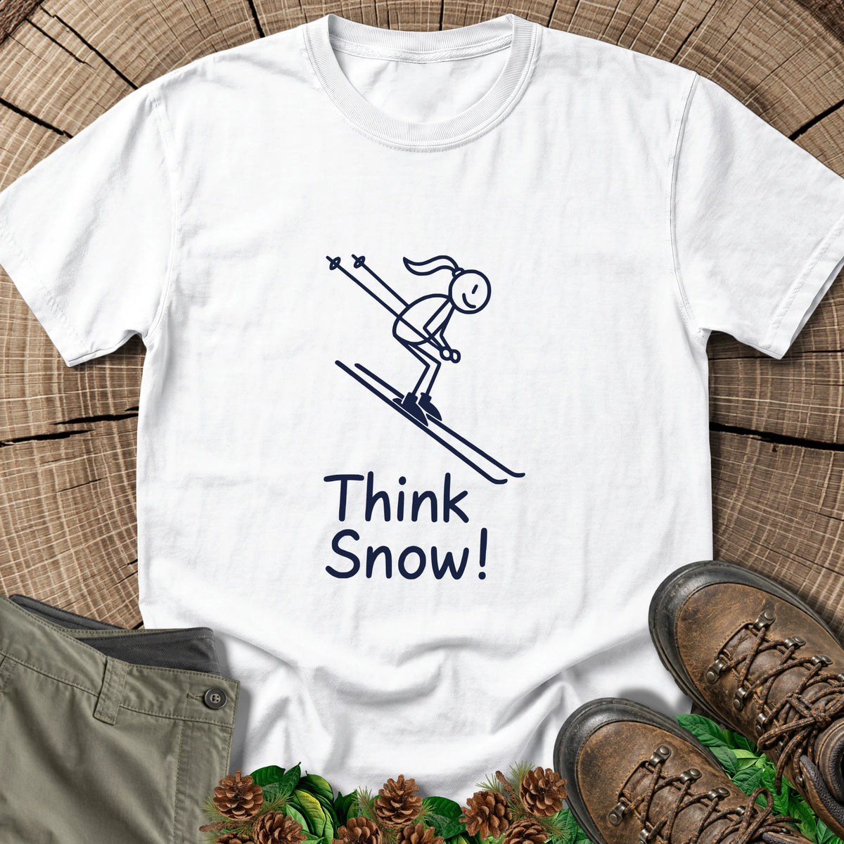 Think Snow' Woman Skier T-Shirt in White