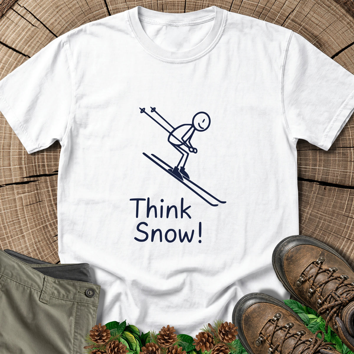 Think Snow' Man Skier T-Shirt in White