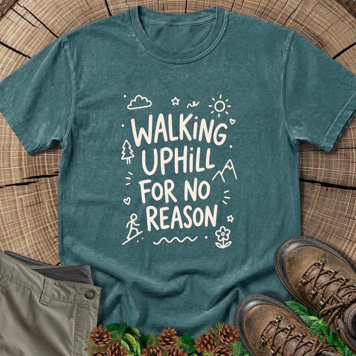 Walking Uphill T-Shirt in Blue Spruce