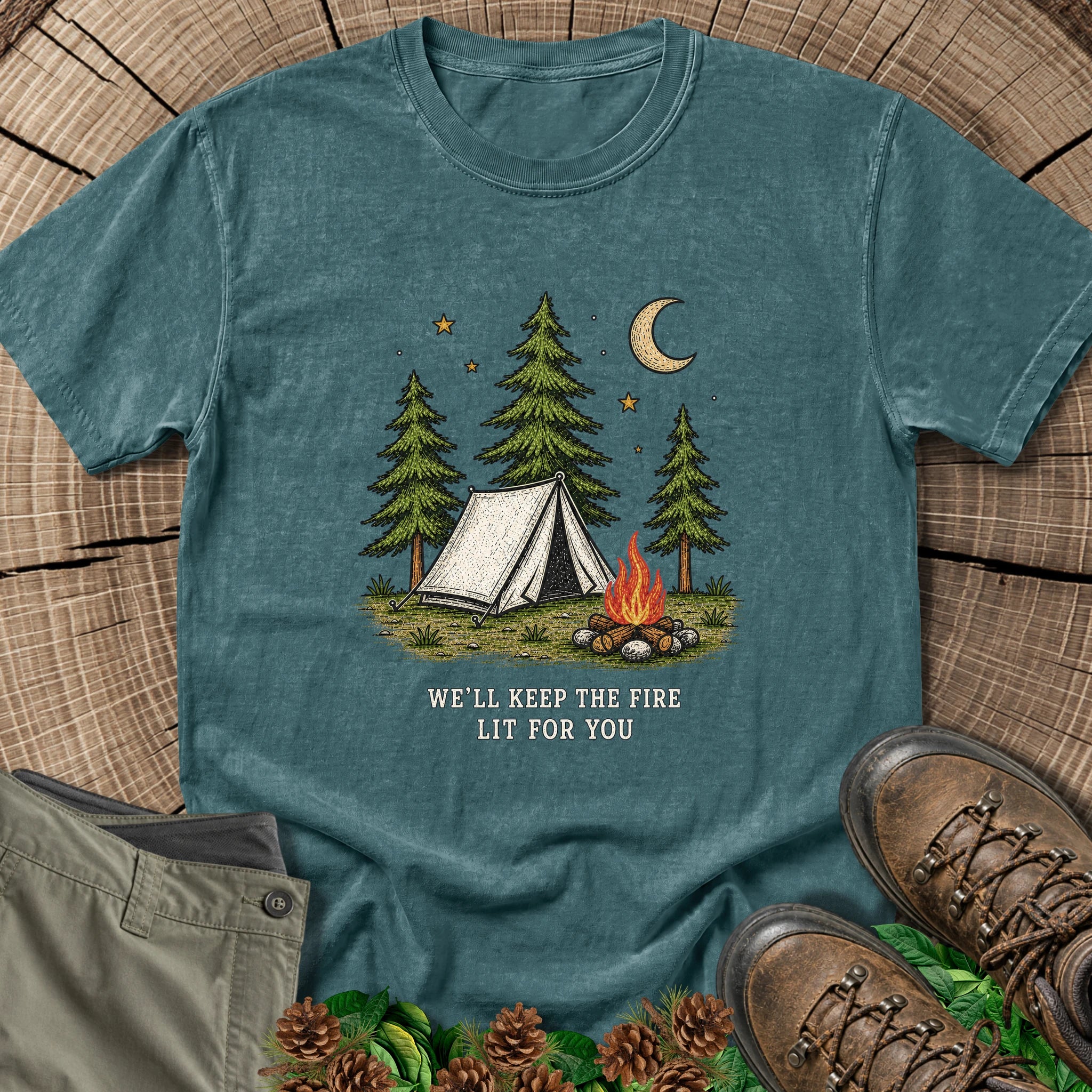 We'll Keep the Fire Lit T-Shirt in Blue Spruce