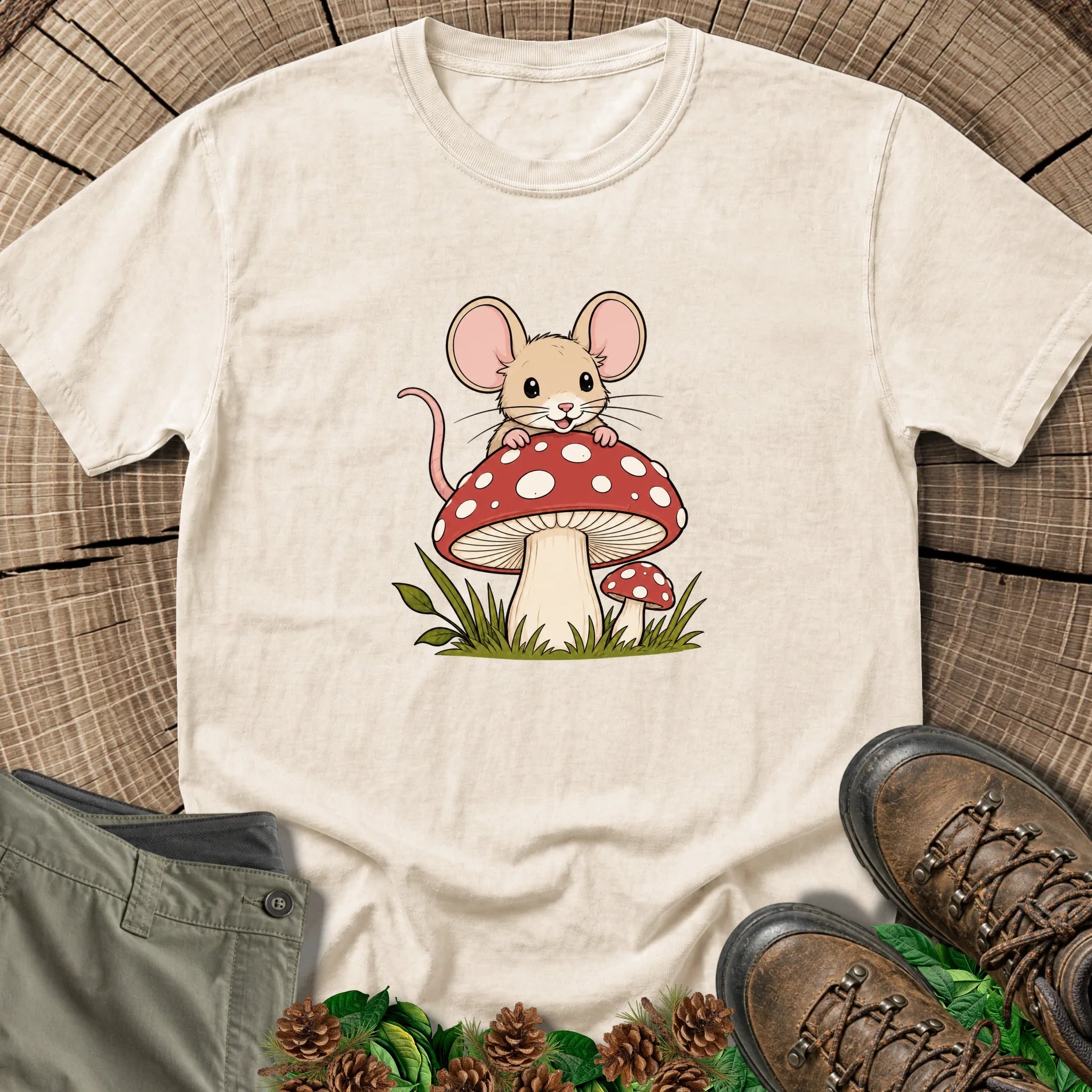 Whimsy Mouse Mushroom T-Shirt in Ivory