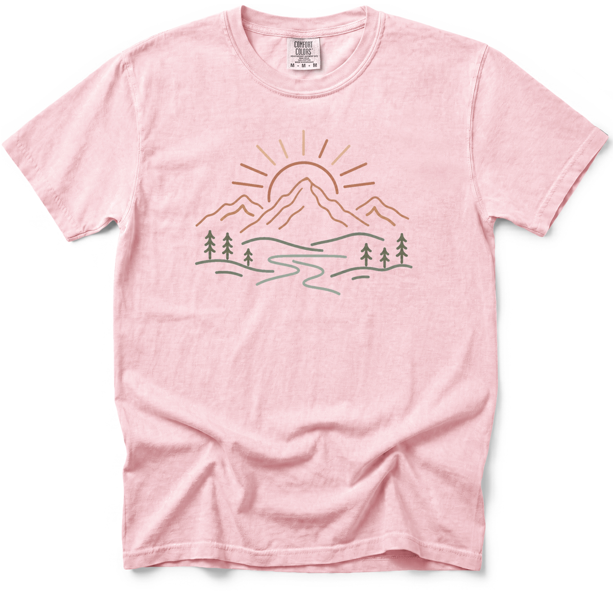 Mountain Doodle T-Shirt in Blossom on a Comfort Colors 1717 garment-dyed shirt