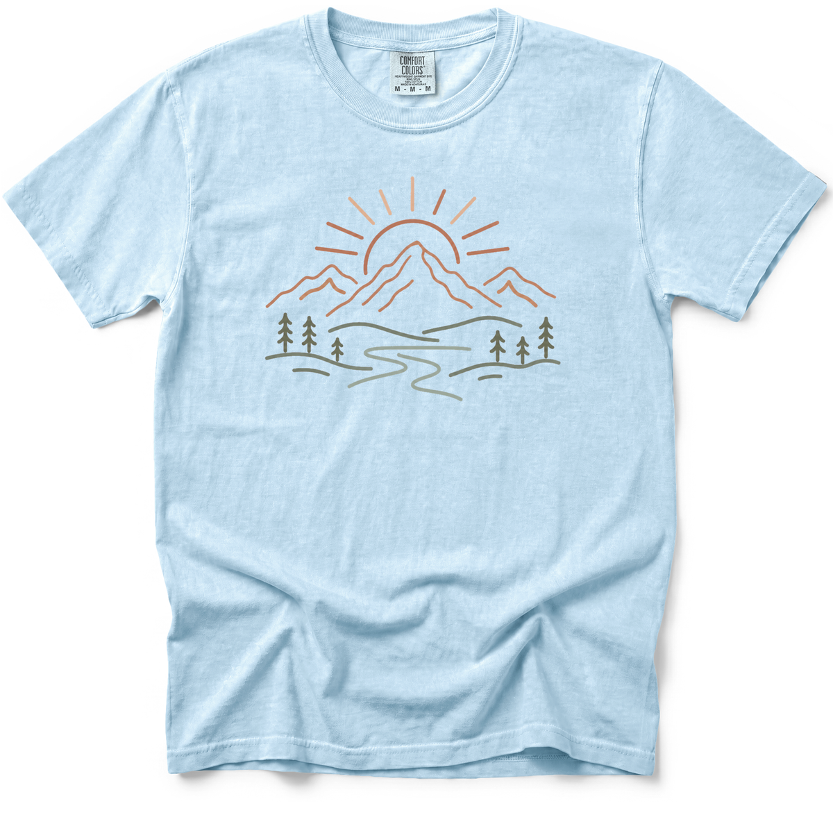 Mountain Doodle T-Shirt in Chambray on a Comfort Colors 1717 garment-dyed shirt