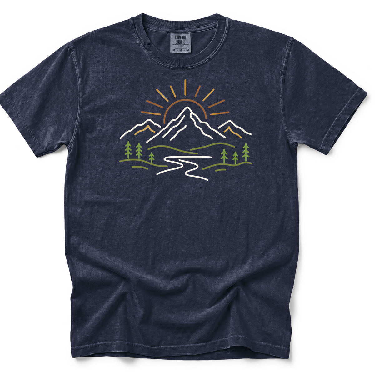 Mountain Doodle T-Shirt in Navy on a Comfort Colors 1717 garment-dyed shirt