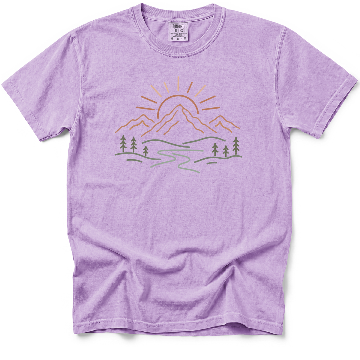 Mountain Doodle T-Shirt in Orchid on a Comfort Colors 1717 garment-dyed shirt